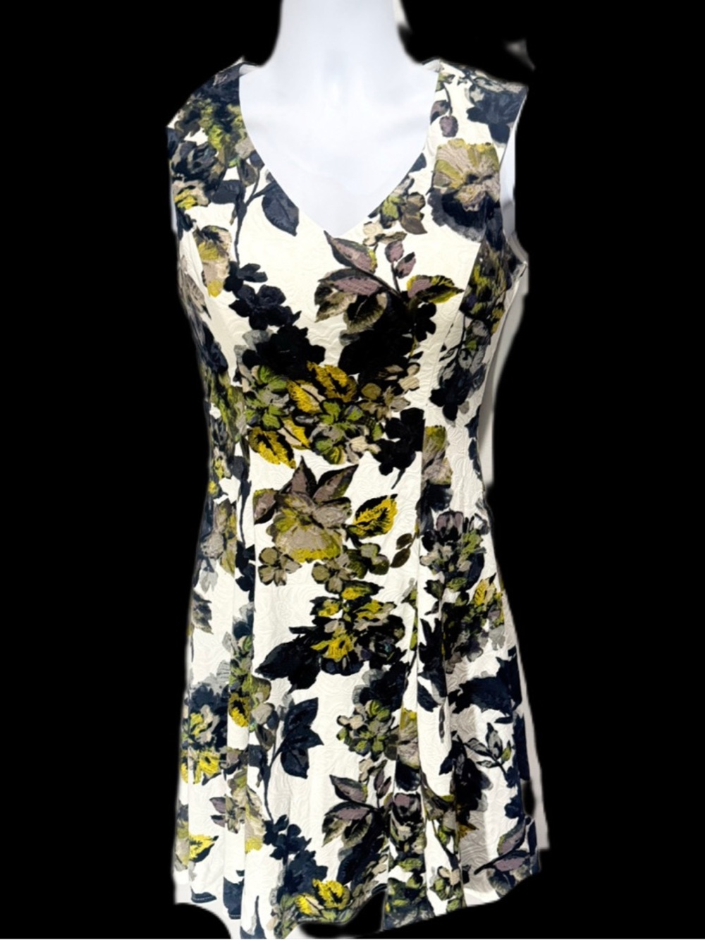Adore Sleeveless V-Neck Fit & Flare Mini Dress Ivory w/ Floral Print NWT Size 8